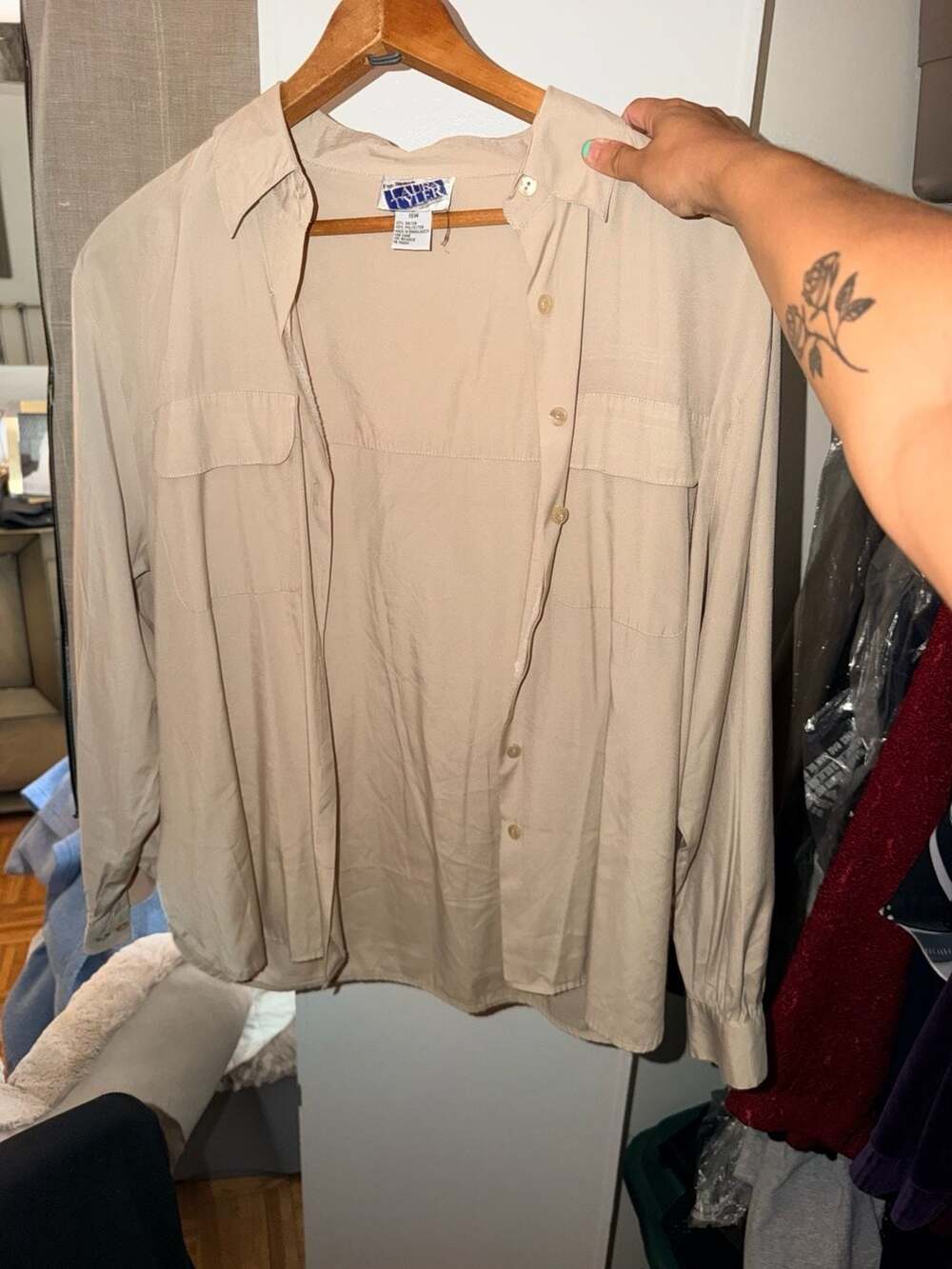 Laura Tyler Button-Down Shirt Size 18W Beige Utility Pocket